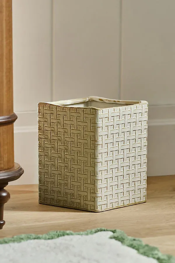 Cane Ceramic Woven Wastebasket - Beige product