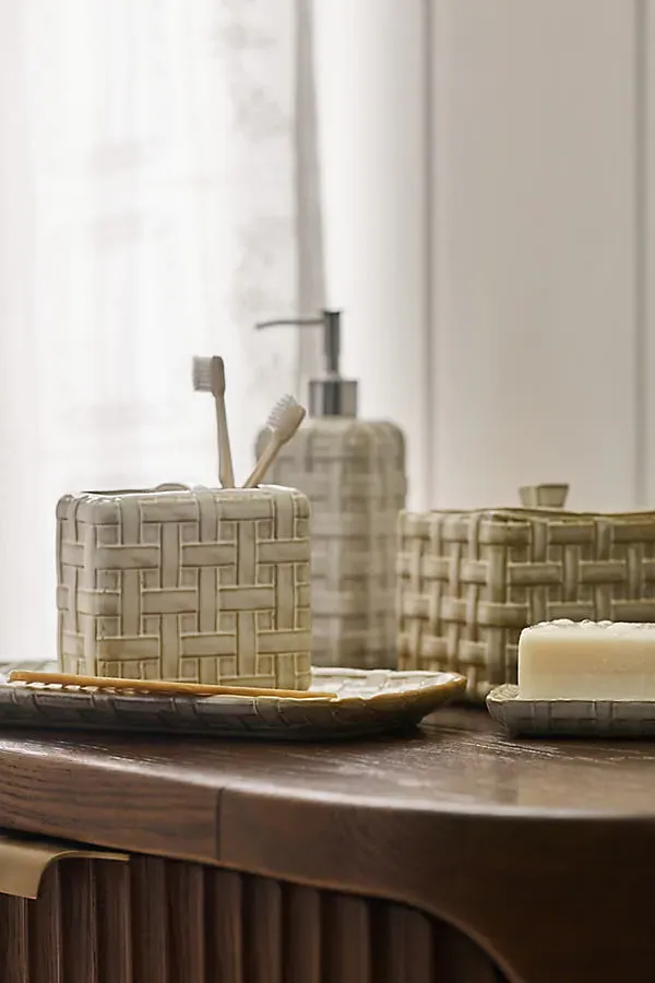 Cane Woven Soap Dish - Beige, Ceramic product