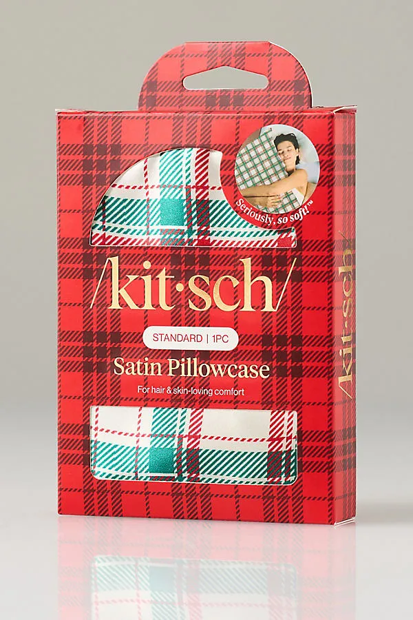 Holiday Plaid Standard Pillowcase with Zipper - Satin by Anthropologie
