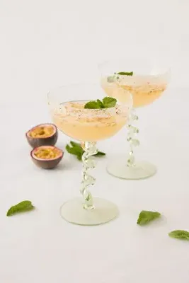&Klevering Spiral Stem Coupe Glass Set of 2 - Green by Anthropologie, alternate view