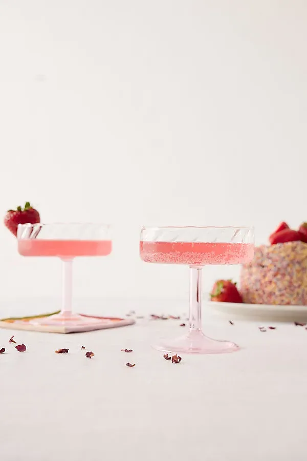 Twirl Coupe Glass Set of 2 - Pink by Anthropologie
