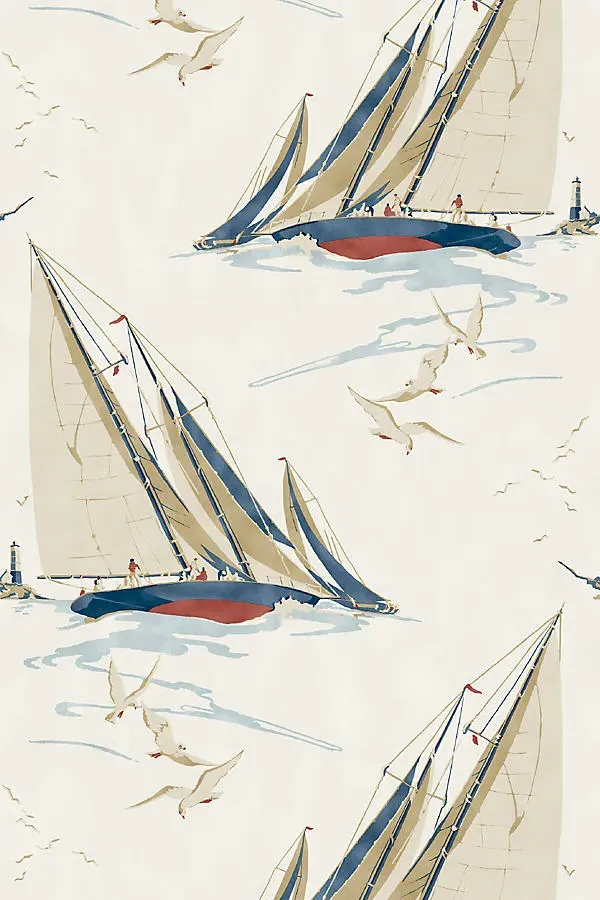 Round the Island Sailboat Wallpaper - Ivory product