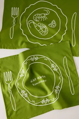 Embroidered Placemats Set of 2 - Green, Cotton-Linen by Anthropologie, image 2