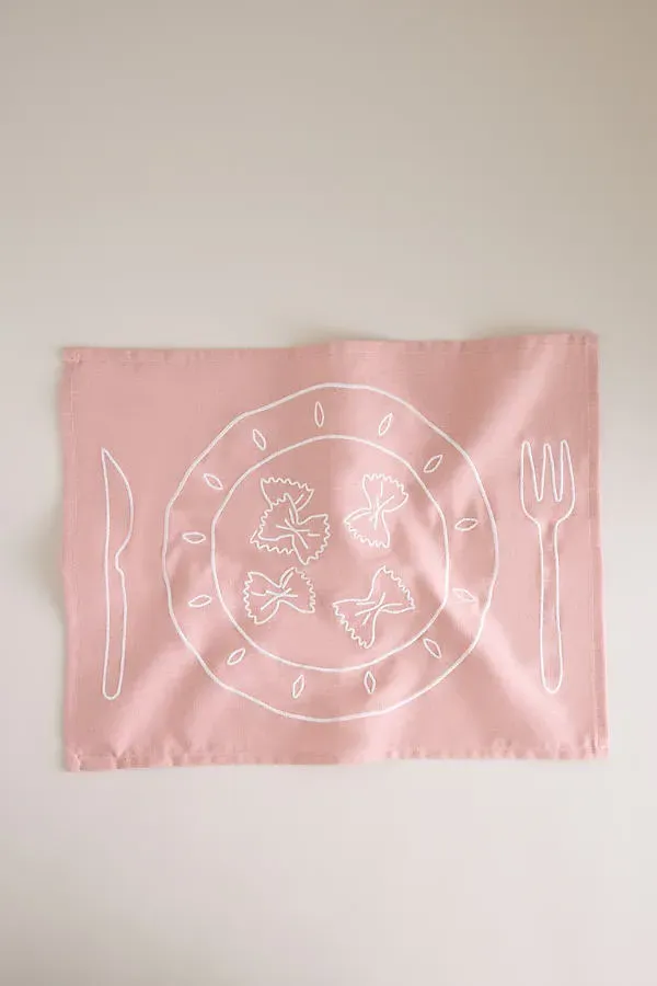 Embroidered Placemats Set of 2 - Pink, Cotton-Linen by Anthropologie, alternate view