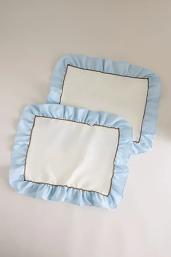 Ruffle Placemats Set of 2 - Blue, Cotton-Linen by Anthropologie