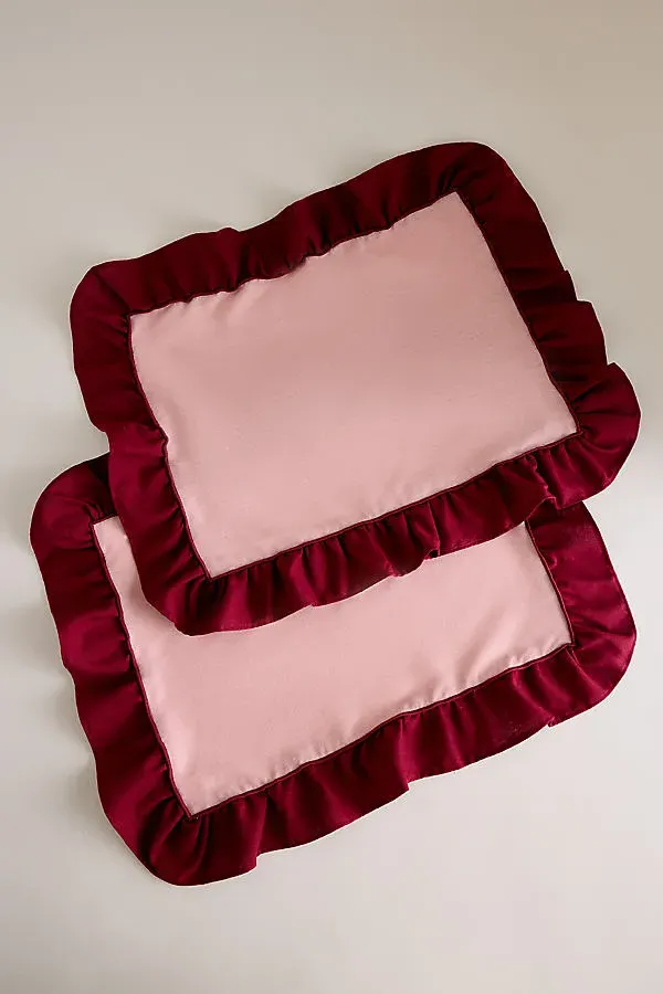 Ruffle Placemats Set of 2 - Red, Cotton-Linen by Anthropologie