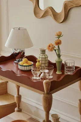 Oak Bar Cart with Scalloped Tray - Brown product