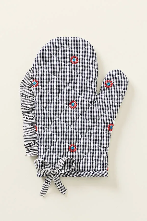 Llani Oven Mitt - Black, Yarn-Dyed Cotton by Anthropologie