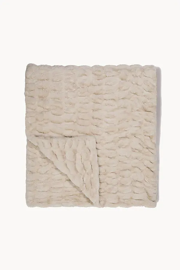 Lola Faux Fur Blanket - Ivory, Polyester by Anthropologie