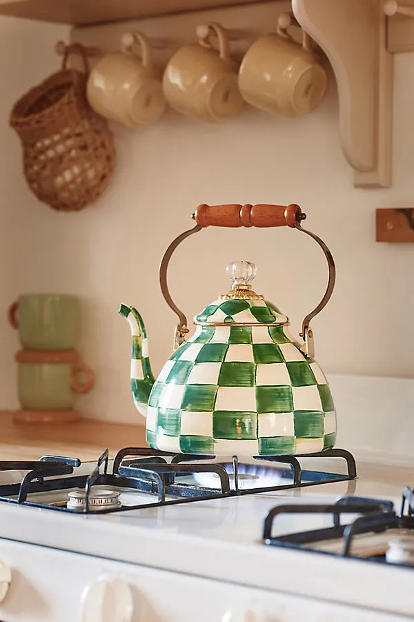 MacKenzie-Childs 3 Qt. Tea Kettle - Green, Glazed Steel by Anthropologie