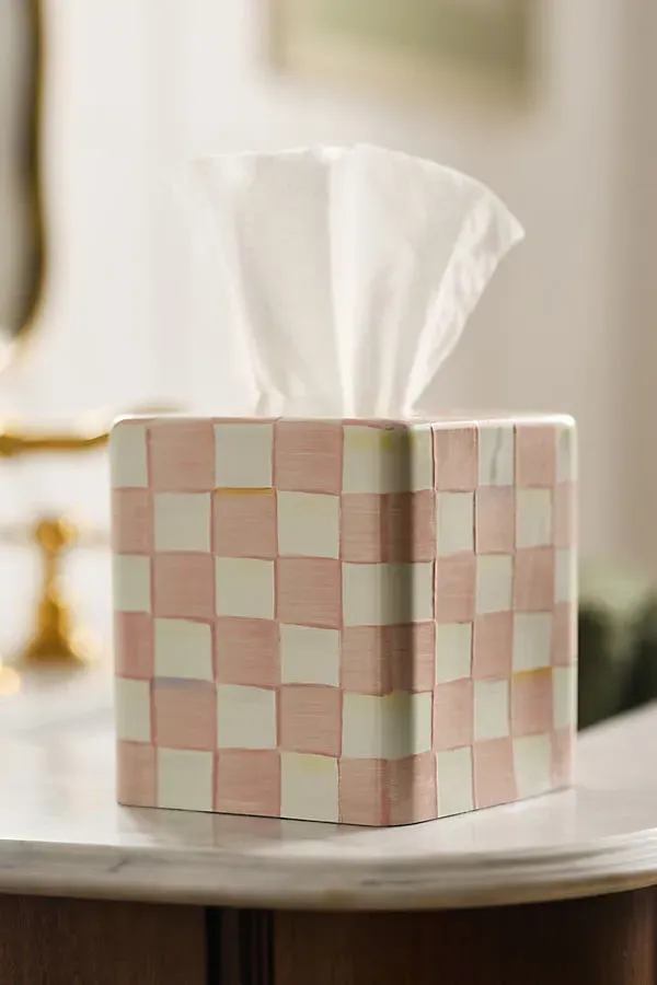 MacKenzie-Childs Checkered Boutique Tissue Box Cover - Pink, Enamel Steel product