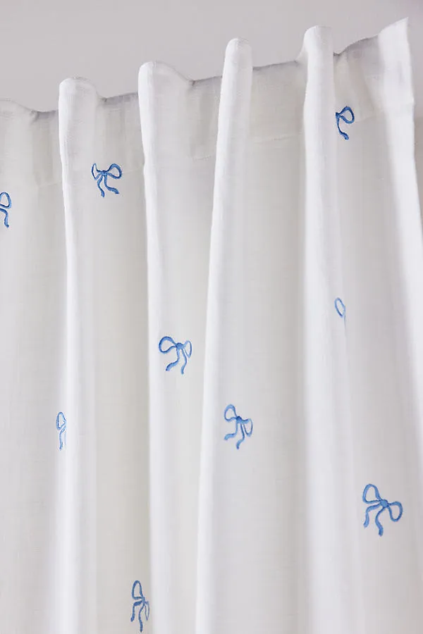 Cotton Embroidered Bow Curtain - Blue, Cotton product