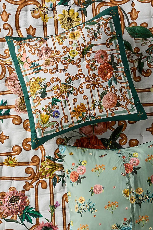 Cotton Novelty Printed Euro Sham - Green by Anthropologie