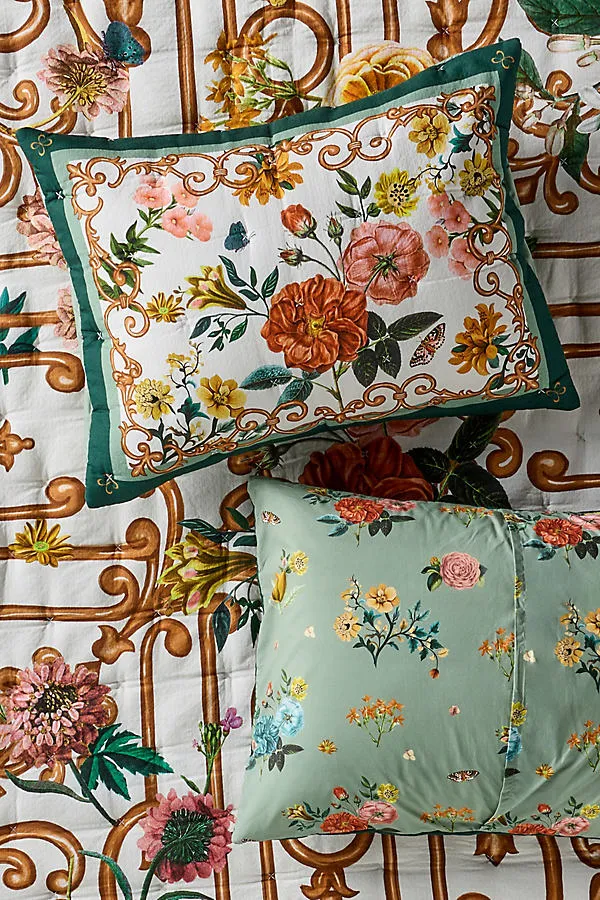 Cotton Novelty Printed Shams Set of 2 - Green, Organic Cotton by Anthropologie