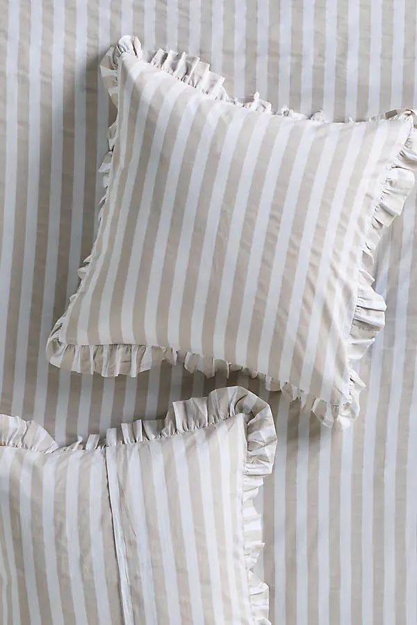 Cotton Striped Ruffle Printed Euro Sham - Beige product