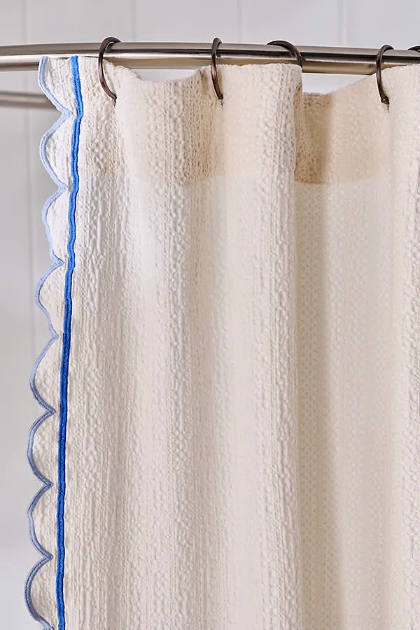 Cotton Waffle Scallop Edge Shower Curtain - White product