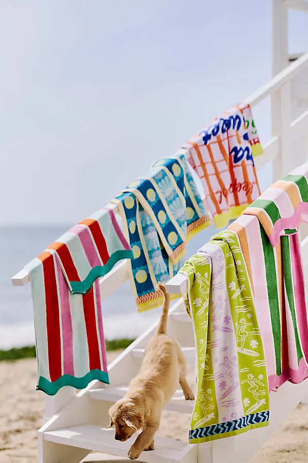 Cotton Woven Stripe Wavy Edge Beach Towel product