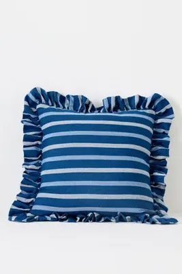 Helana Indoor/Outdoor Stripe Ruffle Pillow - Blue, Polyester product