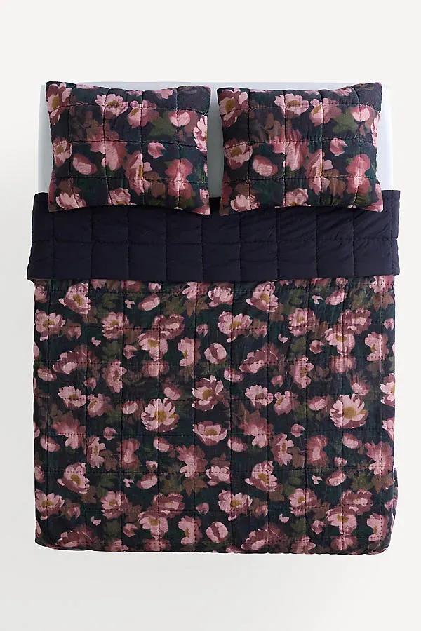King Size Floral Printed Quilt - Cotton Velvet by Anthropologie, image 2