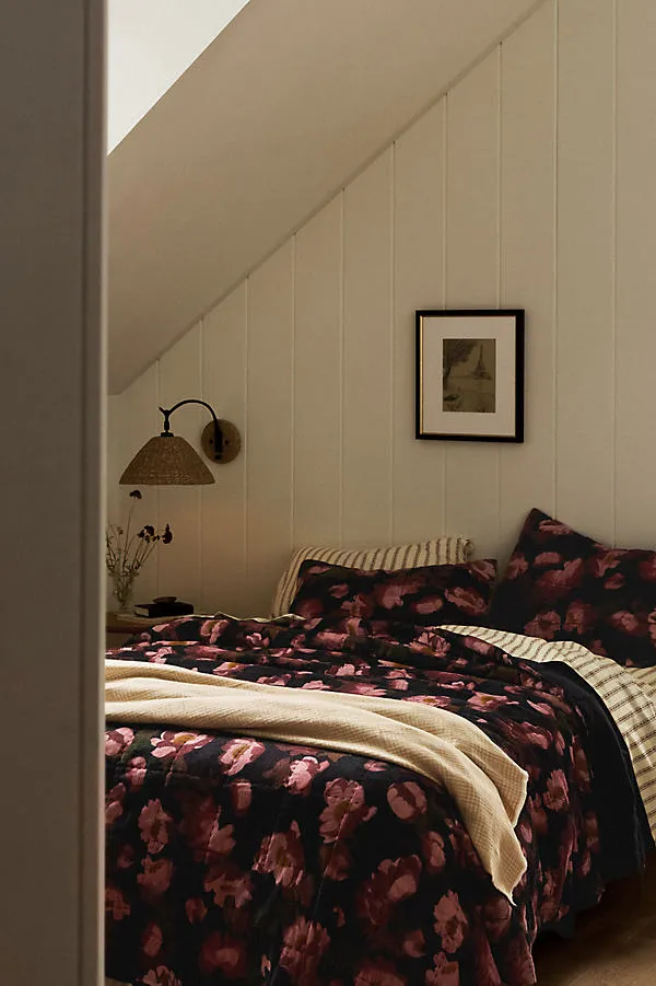 King Size Floral Printed Quilt - Cotton Velvet by Anthropologie
