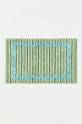 Madeline Tufted Stripe Scallop Bath Mat - Green, Cotton product