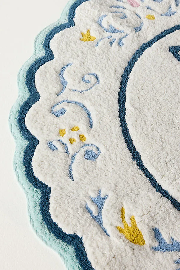Manon Scalloped Bath Mat - Blue, Cotton product