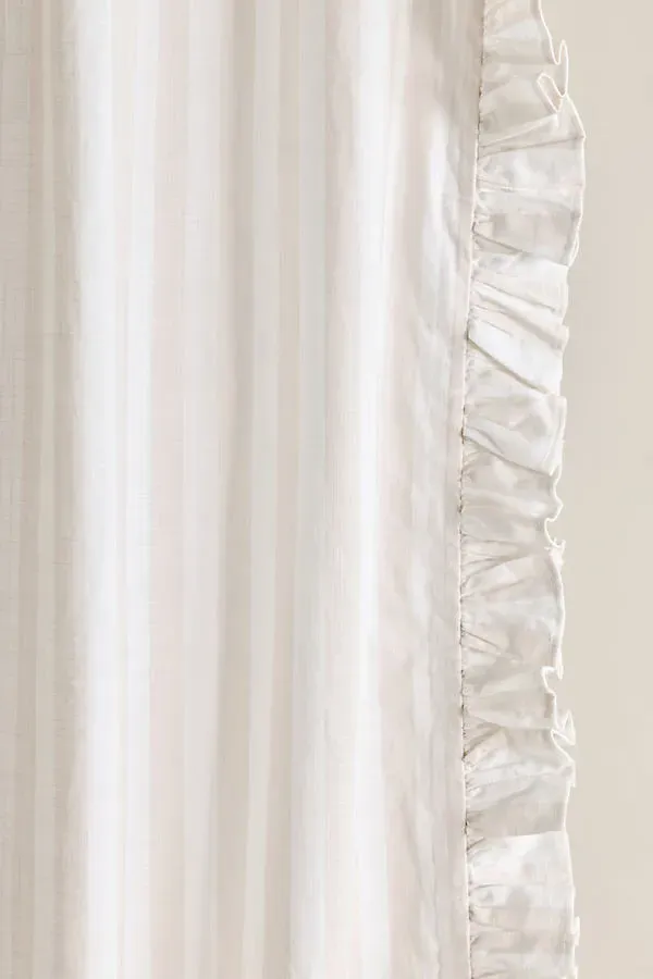 Organic Cotton Ruffled Stripe Shower Curtain - Beige by Anthropologie, image 2