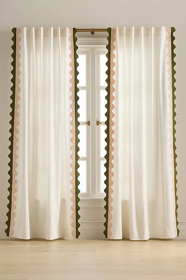 Scalloped Cotton Curtain - Green by Anthropologie