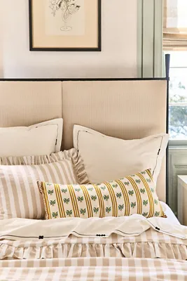 Striped Ruffle Duvet Cover - Beige, Cotton product