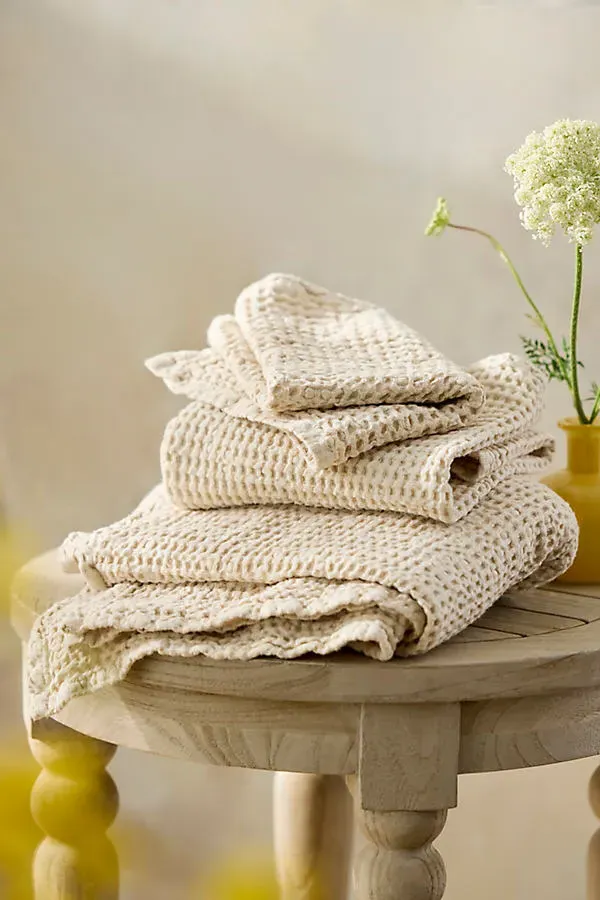 Waffle Weave Face Towel - Ivory, Cotton/Linen by Anthropologie, alternate view