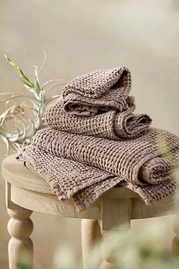 Waffle Weave Hand Towel - Beige, Cotton/Linen by Anthropologie, alternate view