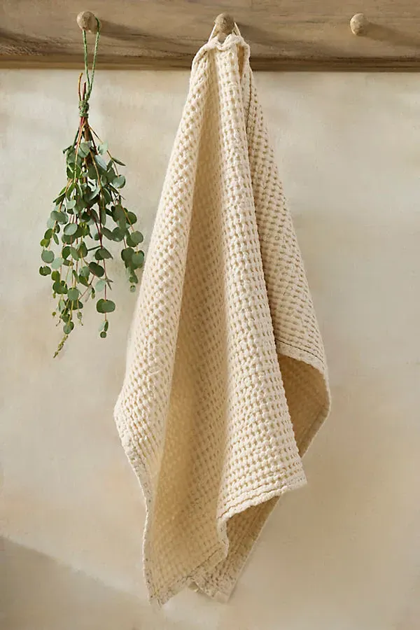 Waffle Weave Hand Towel - Ivory, Cotton/Linen by Anthropologie