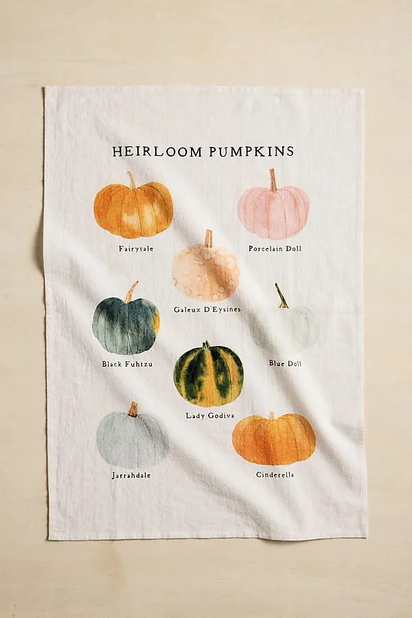 Heirloom Pumpkins Dish Towel - Cotton, Linen by Anthropologie, alternate view