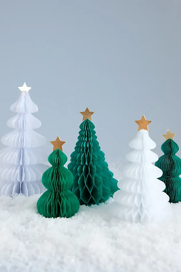 3D Honeycomb Christmas Trees - Green, White by Anthropologie