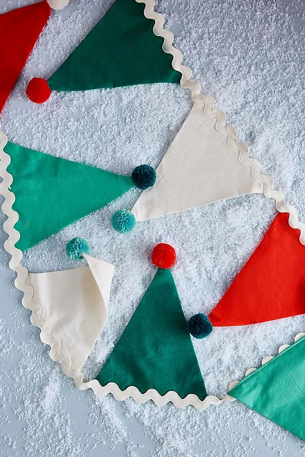 Christmas Pompom Flag Garland - Cotton by Anthropologie