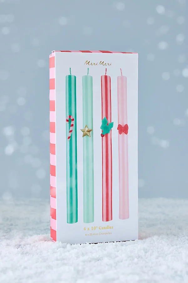 Festive Striped Table Candles Set of Four - Red, Green by Anthropologie, alternate view