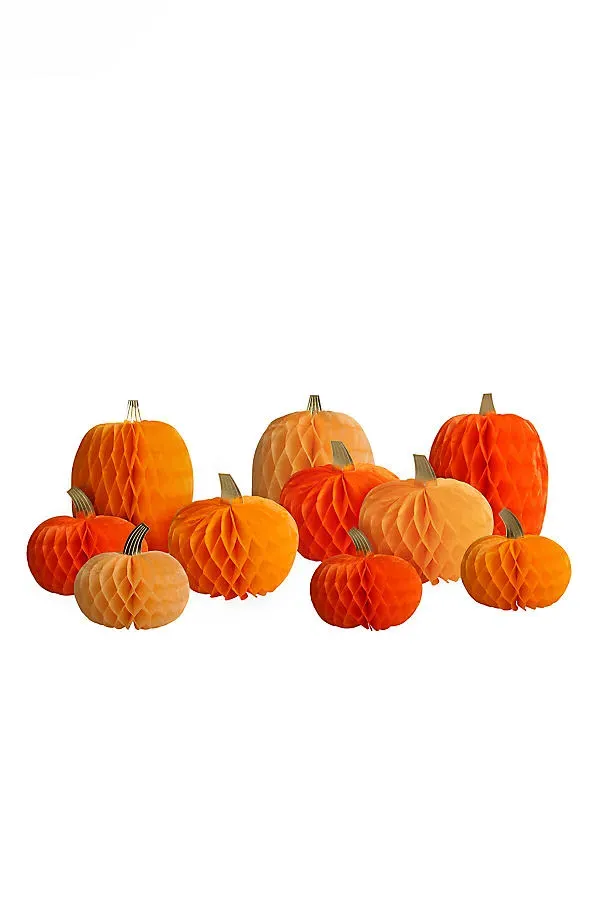 Honeycomb Pumpkins Set of 10 - Orange by Anthropologie