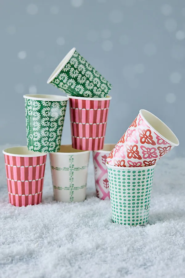 Molly Mahon Cups Set of Eight - Red, Green, Paper by Anthropologie