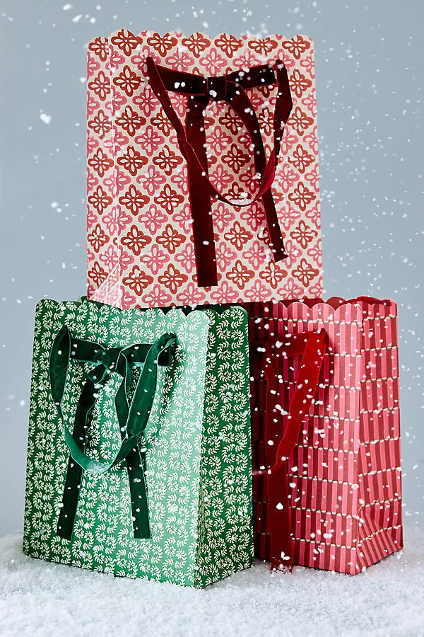 Molly Mahon Medium Gift Bags Set of 3 - Red, Green by Anthropologie