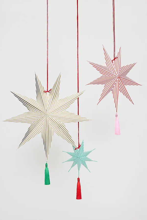 Stripe Paper Star Hanging Decorations - 3D by Anthropologie