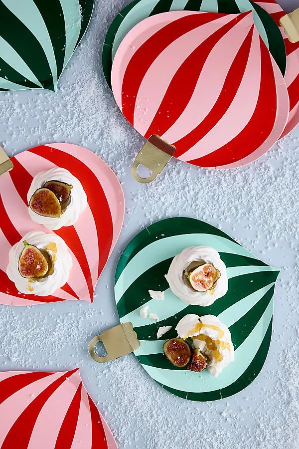 Striped Ornament Paper Plates - Green, Red by Anthropologie