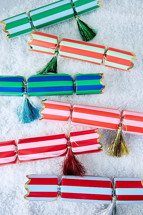 Striped Tinsel Tassel No-Snap Crackers - Multicolour, Metallic by Anthropologie