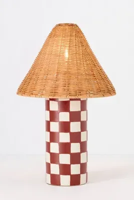 Ceramic Checkered Rattan Table Lamp - Brown product