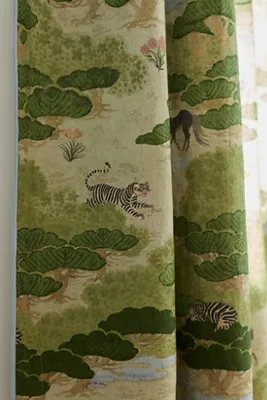 Merve Kahraman Forest Print Curtain - Green, Cotton Linen by Anthropologie, image 2