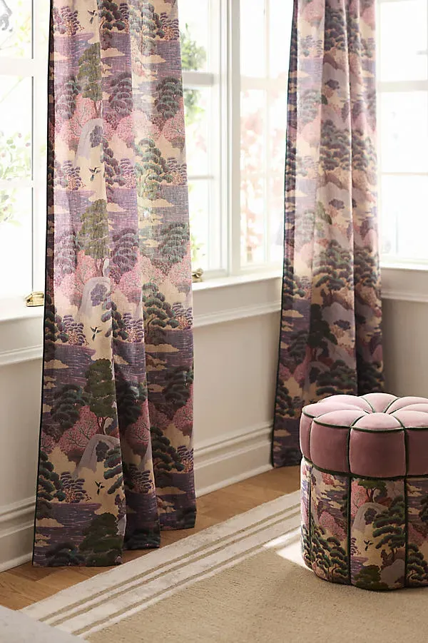Merve Kahraman Forest Print Curtain - Pink, Cotton Linen by Anthropologie
