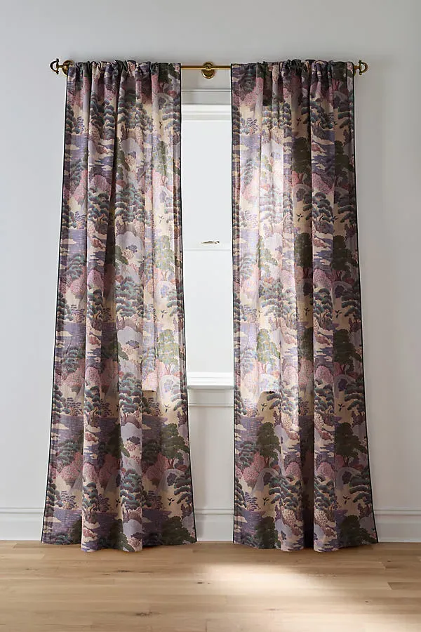 Merve Kahraman Forest Print Curtain - Pink, Cotton-Linen product