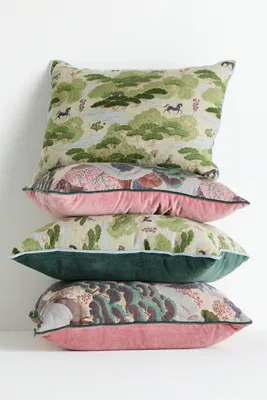 Merve Kahraman Printed Cushion - Green, Cotton-Linen alternate view
