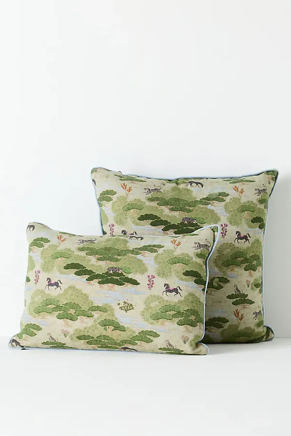 Merve Kahraman Printed Cushion - Green, Cotton-Linen product