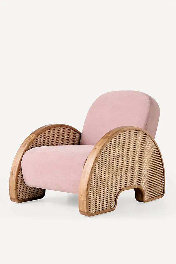 Merve Kahraman Velvet Cane Chair - Pink, Velvet product
