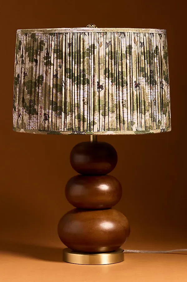 Ruched Printed Drum Lamp Shade - Green, Cotton Voile by Anthropologie